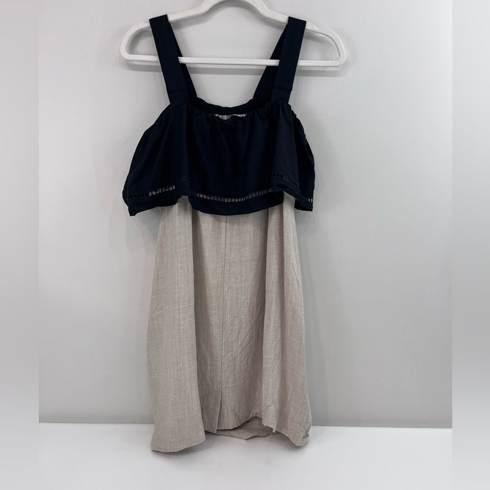 $650 TELA Cima Color Block Linen Shift Dress Black Tan with Pockets Size Medium - Picture 8 of 9
